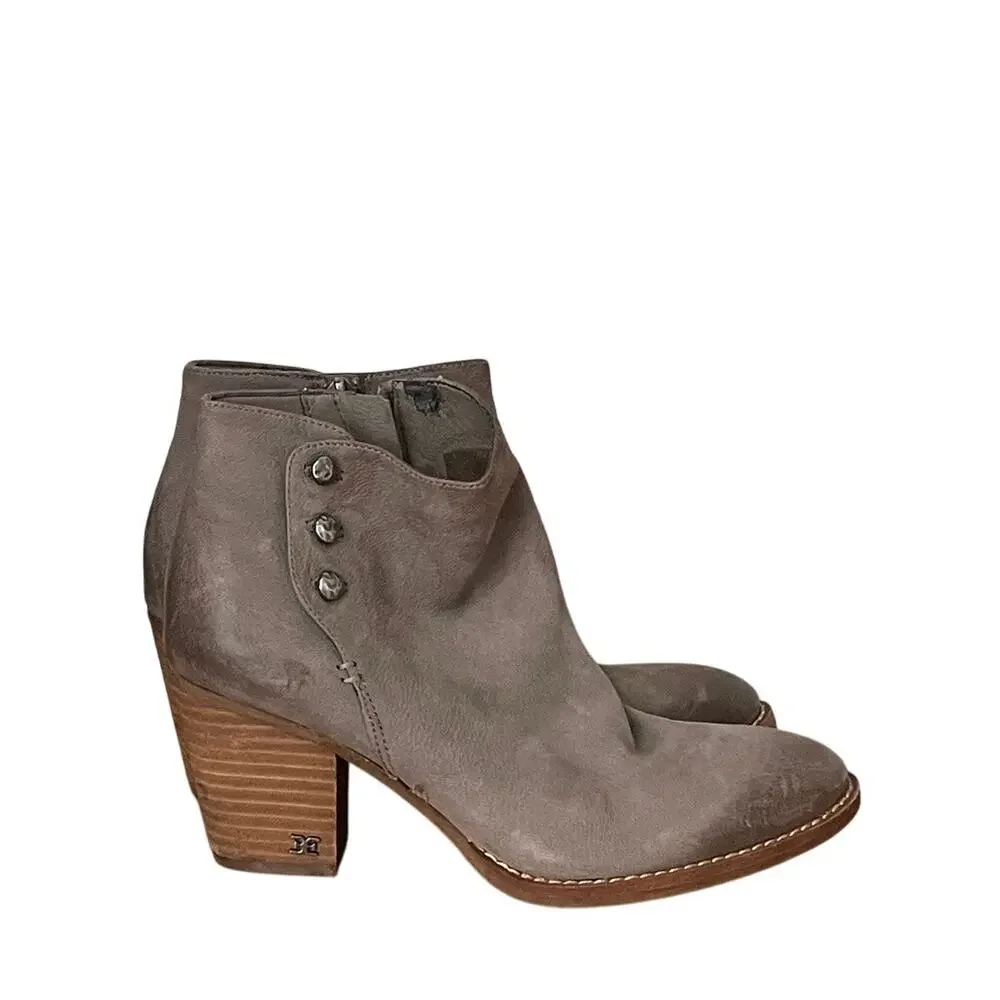 Sam Edelman Mariella Studded Leather Western Ankle Boots Taupe Gray 6.5